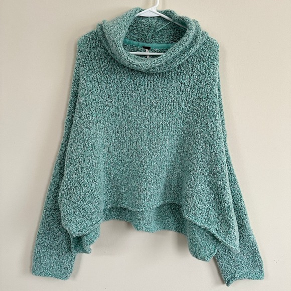 Free People Sweaters - FREE PEOPLE Oversized Sweater BFF Cowl Neck Crop Textured Dolman Sleeves Blue L